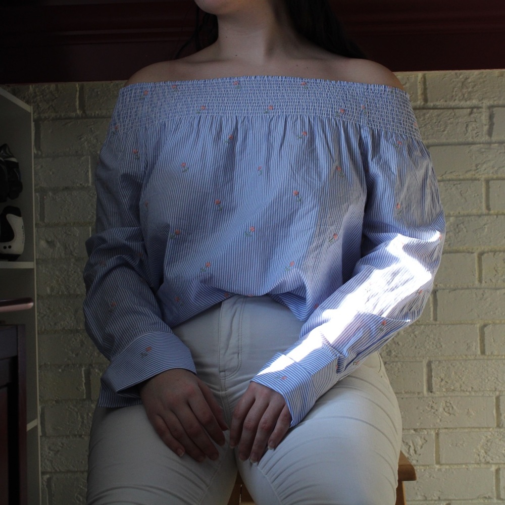 Tommy Hilfiger Light Blue Off the Shoulder Top